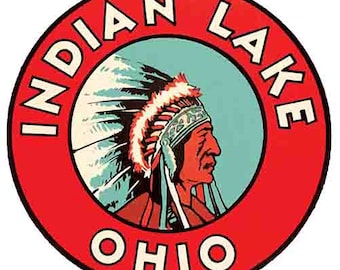 Vintage  1950's style Indian Lake  OH  Ohio   retro  travel decal  sticker state map