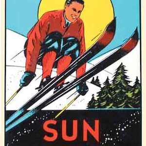Vintage jaren 1950 stijl Sun Valley ID Idaho sneeuw skiër retro reis sticker staatskaart
