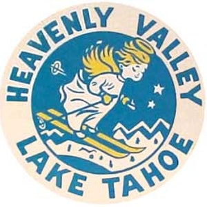 Vintage jaren 1950-stijl Heavenly Valley Lake Tahoe NV CA Californië retro reissticker sticker staat kaart