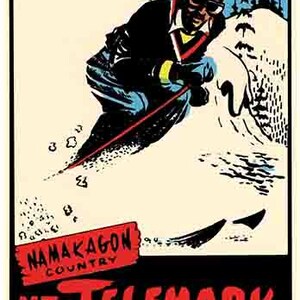 Vintage estilo años 50 Mt. Telemark WI Wisconsin Namakagon Country esquí en nieve retro viaje calcomanía pegatina mapa estatal