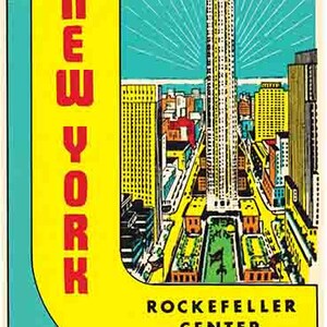 Vintage 1950 Stil Rockefeller Center Manhattan NYC New York City retro Reise Aufkleber Aufkleber Zustand Karte
