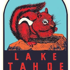 Vintage 1950 Stil Lake Tahoe Nevada California Eichhörnchen Reise Aufkleber Aufkleber Zustand Karte