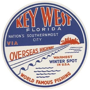 Vintage jaren 1950 stijl Key West FL Florida Keys Overseas Highway retro reissticker sticker staat kaart