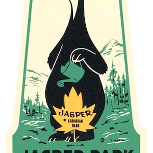 Style vintage des années 1950, parc national Jasper, Canada, Alberta, Rocheuses canadiennes, autocollant de voyage rétro, carte de l'état