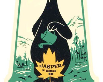 Vintage  1950&#39;s style  Jasper National Park Canada   Alberta Canadian Rockies   retro  travel decal  sticker state map