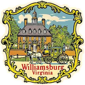 Vintage 1960er Jahre Williamsburg Virginia VA Retro Reise Aufkleber Aufkleber Zustand Karte