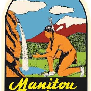vintage 1950 style Colorado Manitou Springs CO Pikes Peak Native American rétro voyage autocollant autocollant carte de l'état