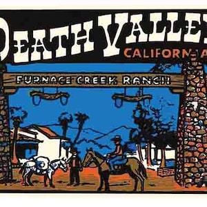 Vintage 1950 Stil Death Valley California CA Furnace National Park retro Reise Aufkleber Aufkleber Zustand Karte
