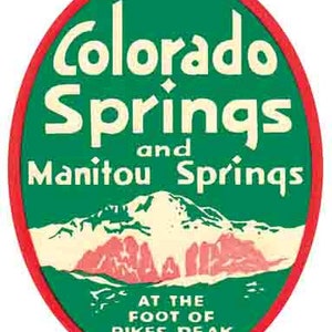 Vintage  1950's style  Colorado Springs  Manitou  CO  Colorado skiing         retro  travel decal  sticker state map