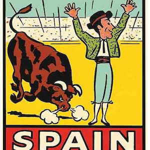 Vintage 1950 Stil Spanien Matador Stierkampf retro Reise Aufkleber Aufkleber Zustand Karte
