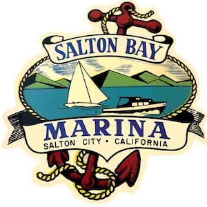 Vintage 1950 Stil Salton Bay Marina Salton City CA Kalifornien retro Reise Aufkleber Aufkleber Zustand Karte
