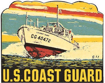 Vintage  1950's style  US Coast Guard   military          retro  travel decal  sticker state map