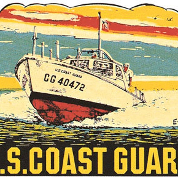 Vintage  1950's style  US Coast Guard   military          retro  travel decal  sticker state map