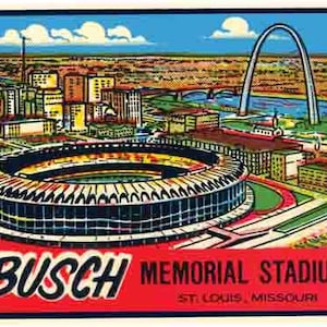 Vintage  1950&#39;s style  Busch Stadium St. Louis MO  Missouri   Rams Cardinals  retro  travel decal  sticker