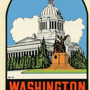 Vintage  1950&#39;s style  Olympia Washington   WA   retro  travel decal  sticker state Capital map