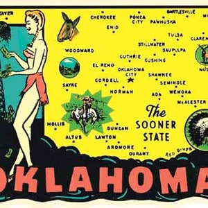 vintage 1950 style OK Oklahoma Sooner State rétro Voyage décalque autocollant carte de l'état