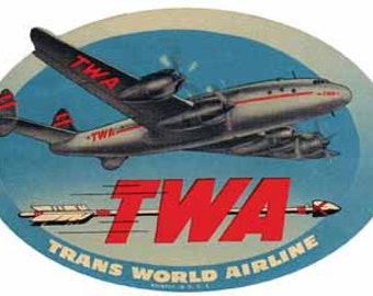 Vintage  1950's style    TWA  Airlines  baggage luggage label airline   retro  travel decal  sticker