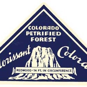 Naklejka podróżna Florissant Colorado CO Petrified Forest w stylu lat 50. XX wieku, mapa stanu