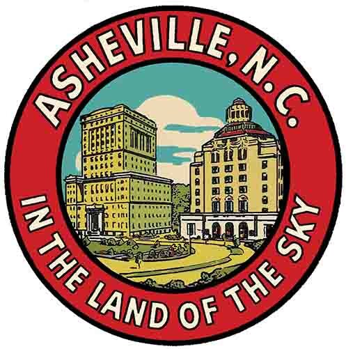 Vintage  1960's style  Asheville NC North Carolina   round     retro  travel decal  sticker state map
