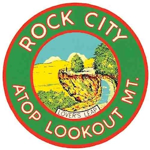 vintage 1950 style Rock City GA Lookout Mountain Chattanooga TN vert rétro voyage autocollant autocollant carte de l'état autocollant