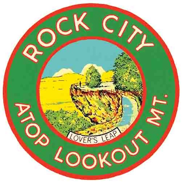 Vintage  1950's style  Rock City GA  Lookout Mountain Chattanooga TN   green   retro  travel decal  sticker state map
