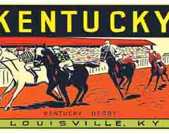 Vintage  1950's style Kentucky  KY   The Bluegrass State Derby Horse Racing Louisville   retro  travel decal  sticker state map