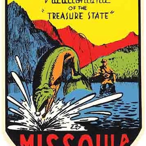 Vintage  1950&#39;s style  Missoula Montana  MT      retro  travel decal  sticker state map