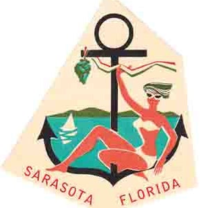 Vintage 1960 Stil Sarasota Florida FL Zirkus Baden Schönheit retro Reise Aufkleber Aufkleber Zustand Karte