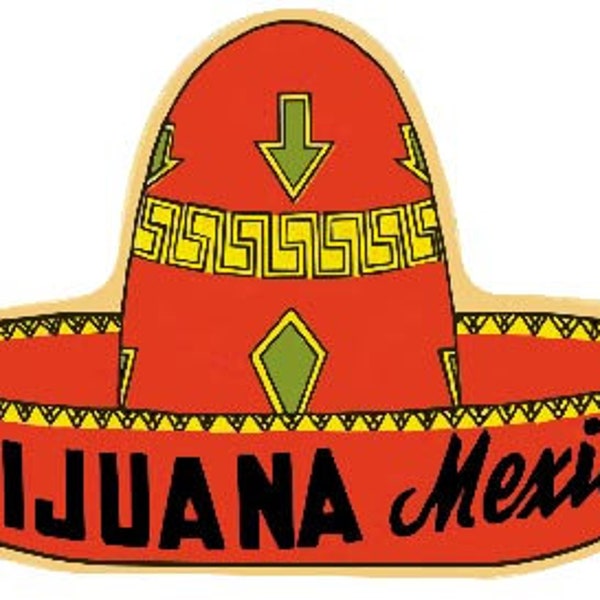 Vintage  1950's style  Tijuana Mexico    retro  travel decal  sticker state map