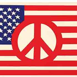 Vintage 1960er Jahre Stil amerikanische Flagge Peace Zeichen Anti Krieg Demonstrant Retro Reise Aufkleber Aufkleber Zustand Karte