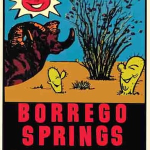 vintage années 1950 style Borrego Springs CA Californie rétro voyage autocollant autocollant carte d’État
