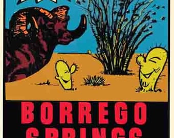 Vintage  1950's style  Borrego Springs  CA  California     retro  travel decal  sticker state map