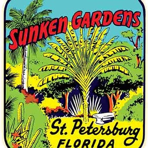 Vintage 50er Jahre Stil Sunken Gardens St. Petersburg Florida FL retro Reise Aufkleber Aufkleber Zustand