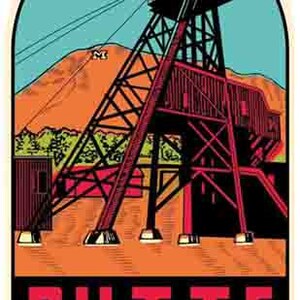 Vintage  1950&#39;s style  Butte MT  Montana  retro  travel decal  sticker state map