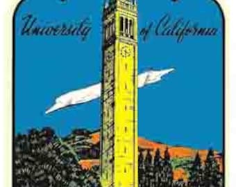 Adesivo da viaggio retrò in stile vintage anni '50 con mappa dello stato dell'Università di Berkeley, California