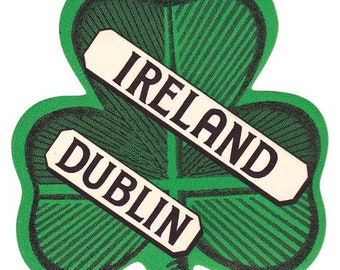 Vintage  1950's style  Dublin Ireland   retro  travel decal  sticker state map