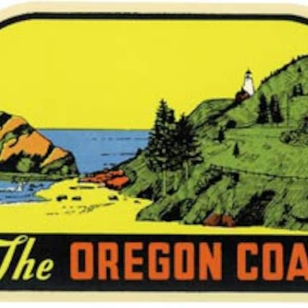 Vintage  1950's style   Oregon Coast  OR     Cannon Beach    retro  travel decal  sticker state map