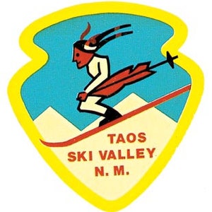 Vintage jaren 1950 stijl Taos Ski Valley NM New Mexico retro reissticker sticker staatskaart