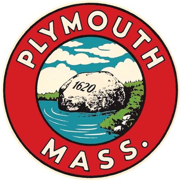 Vintage  1950's style  Plymouth Rock MA  Massachusetts    retro  travel decal  sticker state map
