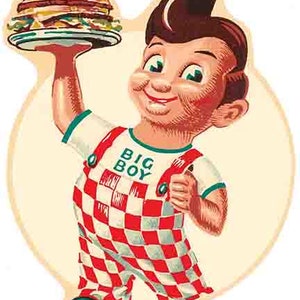 Bob's Big Boy d'Hollywood, Californie, Los Angeles CA, style vintage des années 1950, autocollant de voyage rétro, carte de l'état