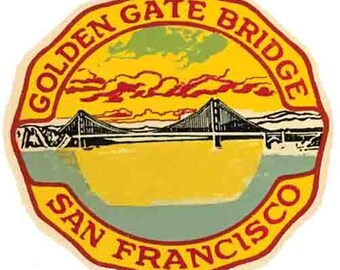 Vintage  1950's style  Golden Gate Bridge San Francisco  California  CA     retro  travel decal  sticker state map