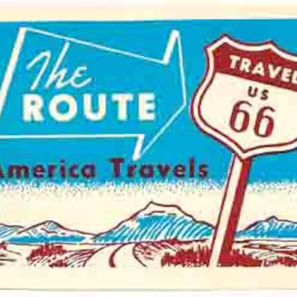 Vintage  1950's style  Mother Road     US Route 66  highway   retro  travel decal  sticker state map