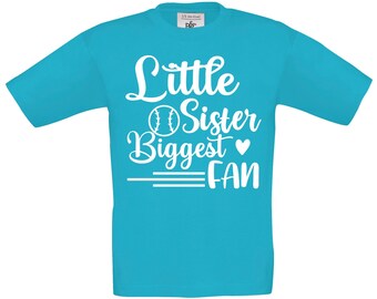 Kinder T-Shirt mit Aufdruck, kleine Schwester größer Fan, Druck auf englisch, Geschenktipp, Geschenkidee, Design 1