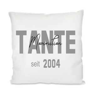 Funda de almohada personalizada "Tía desde", blanca, con estampado, nombres de los niños sobre la tía, acabado satinado, año de nacimiento, año, 40 x 40 cm,