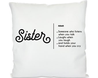 Pillowcase, cushion with print, sister definition, white, satin, 40 x 40 cm, gift tip for all celebrations, Design 1