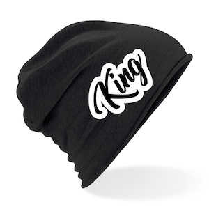 Beanie, hat, king, queen, one size, black, white, partner hats, couple beanie, gift idea for anniversary or Valentine&#39;s Day