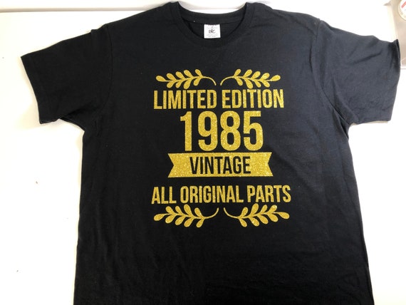 Limited of Vintage Glitter Birthday Glitter Year Gold Birth Etsy Original Edition, Gold All Birthday T-shirt, Parts, and With - Tip, Black