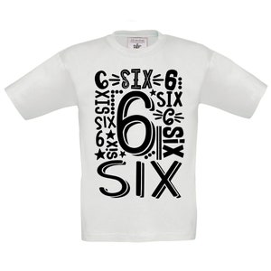 Camiseta de cumpleaños, 6 Cumpleaños, niños, 6 años, palabra y número, regalo de cumpleaños, niña, niño