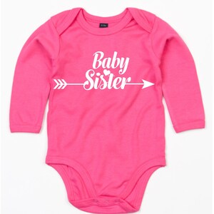 Baby bodysuit long sleeve with print, Baby Sister, arrow and heart, gift idea, gift tip, organic cotton, design 1