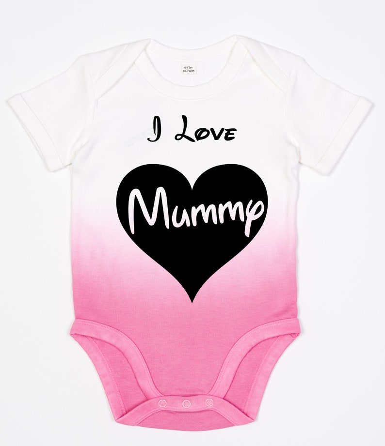 Boy Babybody Ombr\u00e9 Print I Love Mummy with Heart White Pink Girl White Blue